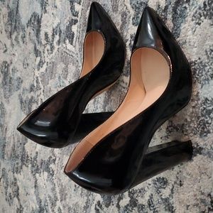 Only Maker Black Patent Block Heel Pumps